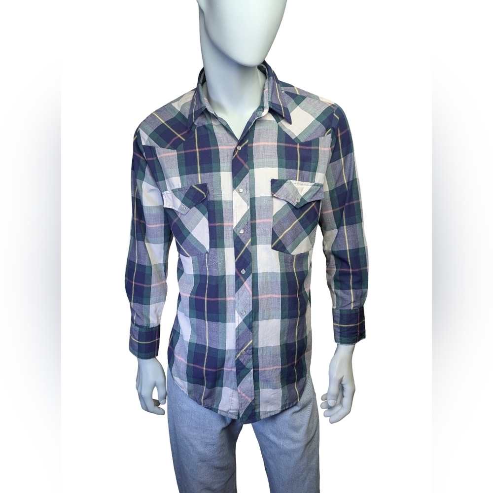 WB Westernwear Vintage Plaid Pearl Snap Western Shirt Cowboy Ranch Men's M/L